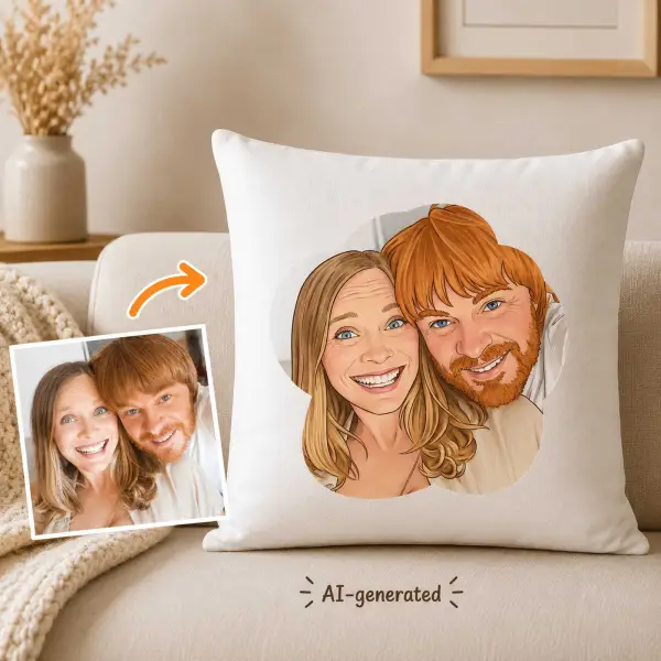 Photo to Caricature Personalised Cushion Square
