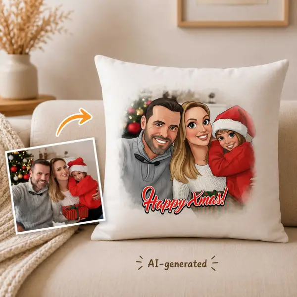 Photo to Caricature Personalised Cushion Square