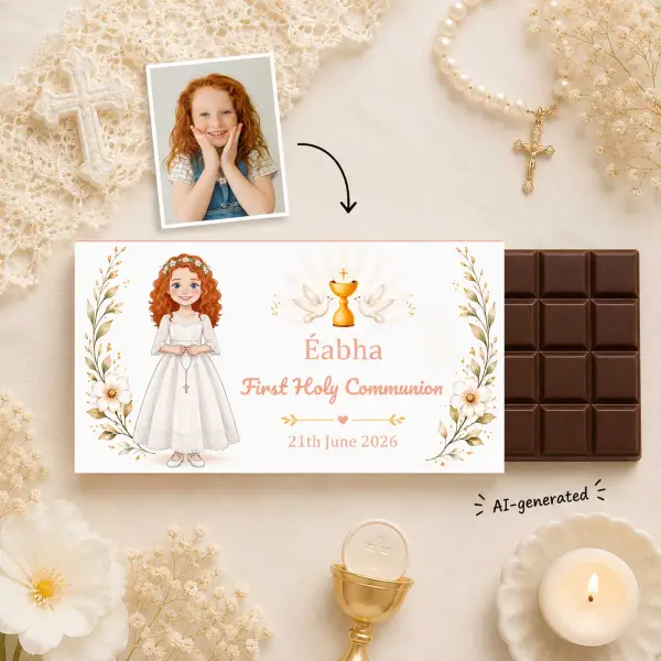 Photo to Cartoon First Holy Communion (Girl) Personalised Chocolate Bar
