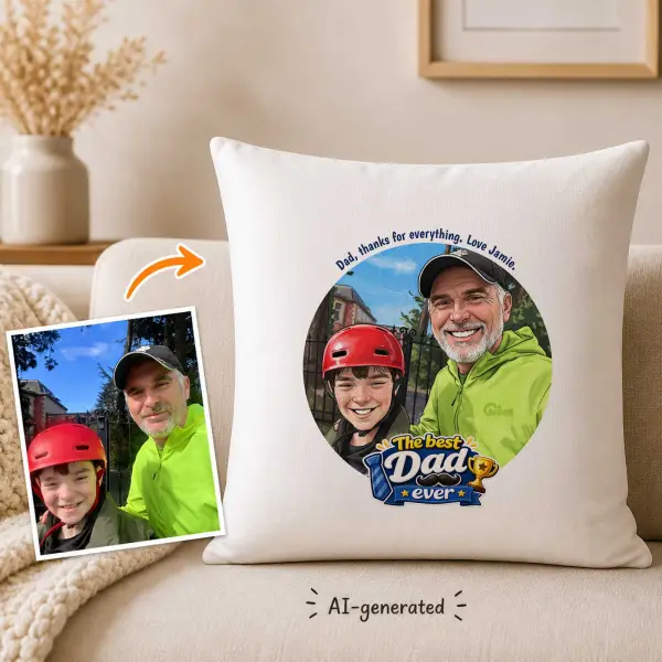 Best Dad Ever Photo to Caricature Personalised Cushion Square