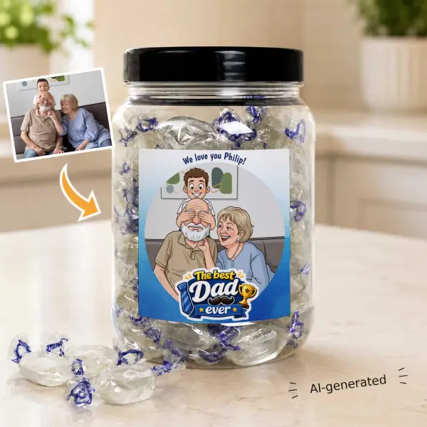 Best Dad Ever Photo to Caricature - Personalised Sweets Jar