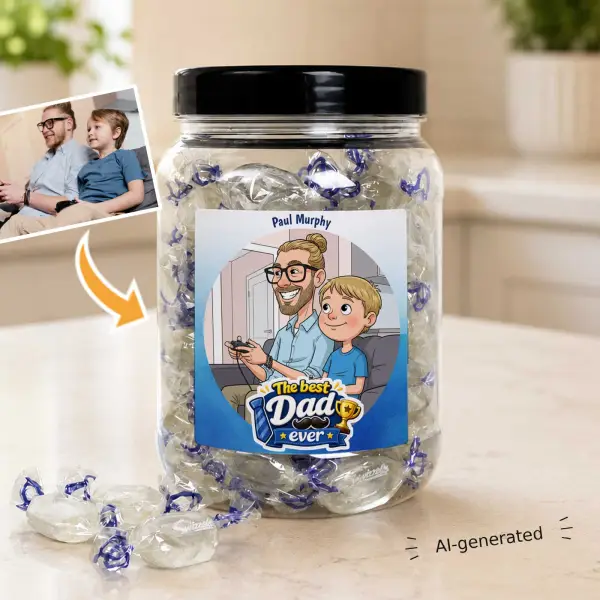 Best Dad Ever Photo to Caricature - Personalised Sweets Jar