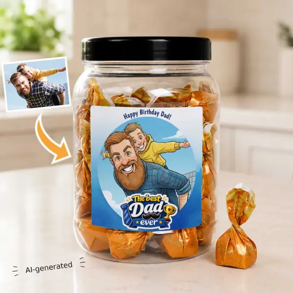 Best Dad Ever Photo to Caricature - Personalised Sweets Jar