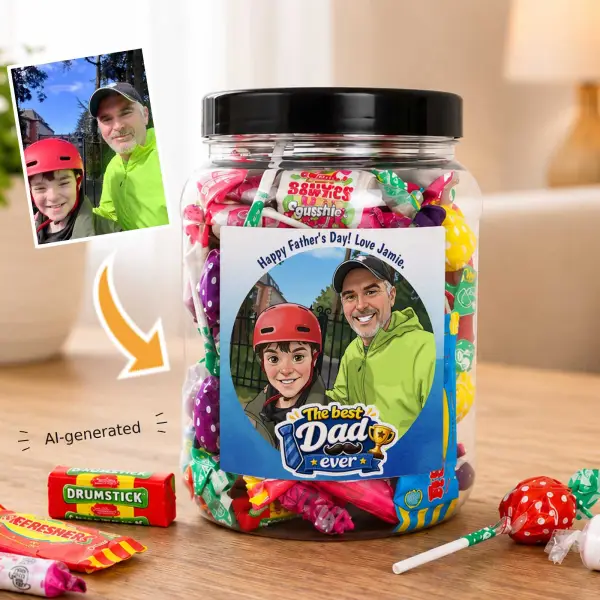 Best Dad Ever Photo to Caricature - Personalised Sweets Jar