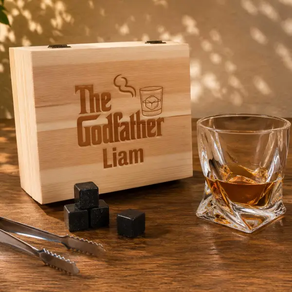 Personalised Pine Wooden Boxed Whiskey Set