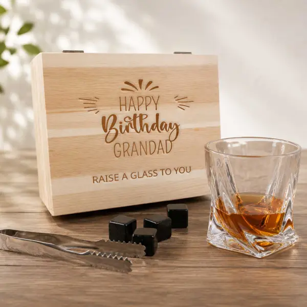Personalised Pine Wooden Boxed Whiskey Set