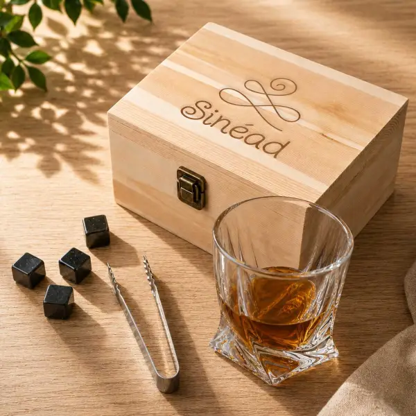 Personalised Pine Wooden Boxed Whiskey Set