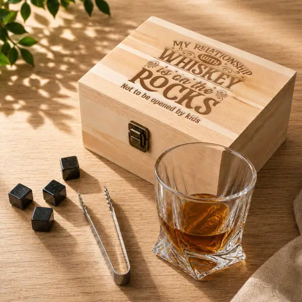Personalised Pine Wooden Boxed Whiskey Set