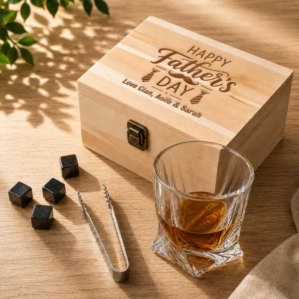 Personalised Pine Wooden Boxed Whiskey Set