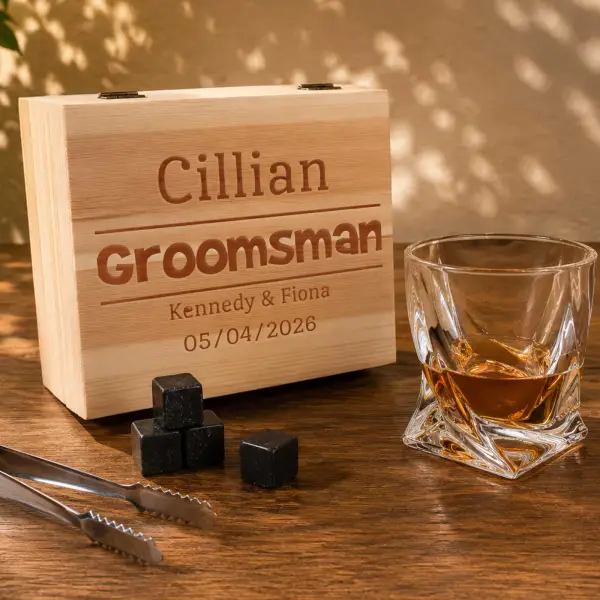 Wedding Personalised Pine Wooden Boxed Whiskey Set