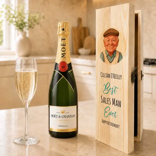 Photo to Caricature - Personalised Wooden Single Bottle Gift Box