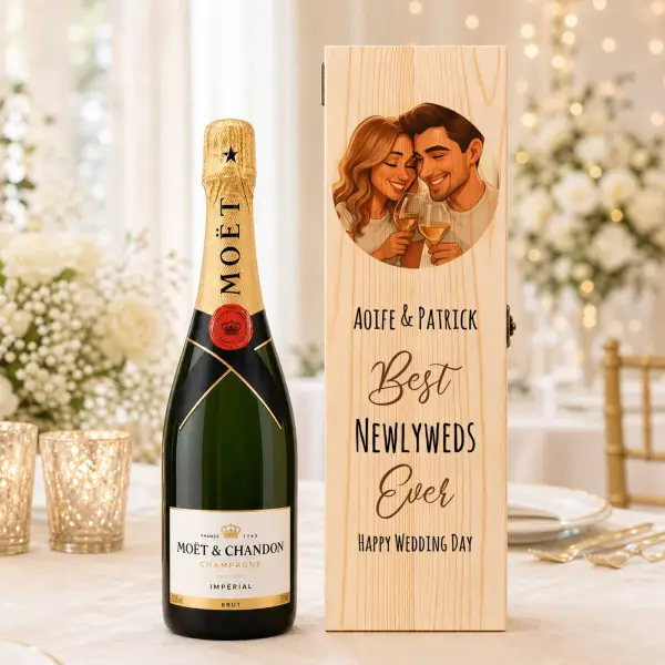 Photo to Caricature - Personalised Wooden Single Bottle Gift Box