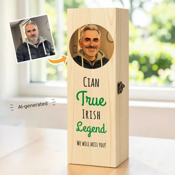 Photo to Caricature - Personalised Wooden Single Bottle Gift Box