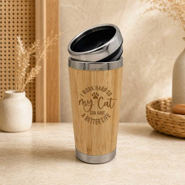 Custom Engraved Bamboo Travel Mug
