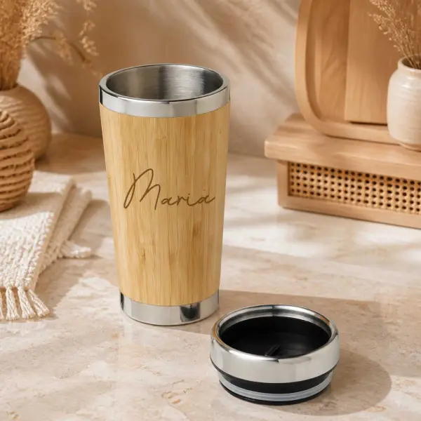 Custom Engraved Bamboo Travel Mug