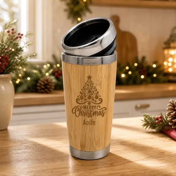 Custom Engraved Bamboo Travel Mug