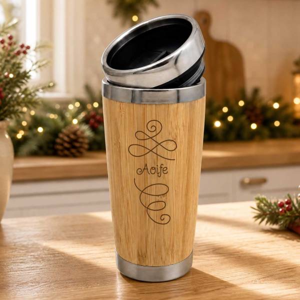 Custom Engraved Bamboo Travel Mug