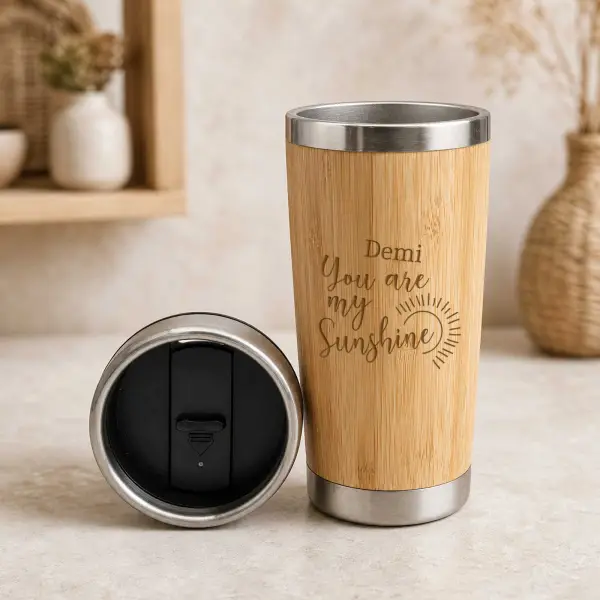 Custom Engraved Bamboo Travel Mug