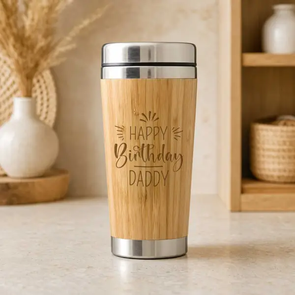 Custom Engraved Bamboo Travel Mug