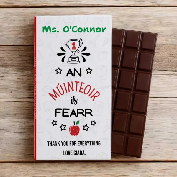 An Múinteoir Is Fearr (Best Teacher) Personalised Chocolate Bar 90g