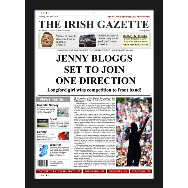 Girl to Join One Direction - Newspaper Spoof