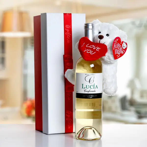 I Love You Teddy & White Wine
