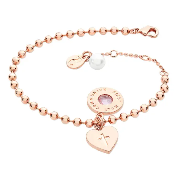 First Holy Communion Three Charm Ball Chain Bracelet from Tipperary Crystal