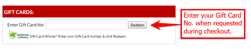 National Lottery gift card redemption box at checkout