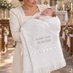 Embroidered Personalised White Baby Shawl