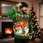 Green Christmas Jumper Reindeer Novelty Light Up