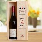 Love Birds Congratulations Personalised Wooden Single Wine Box
