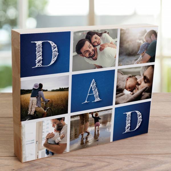 Any 6 Photos Dad Blue Design - Wooden Photo Blocks