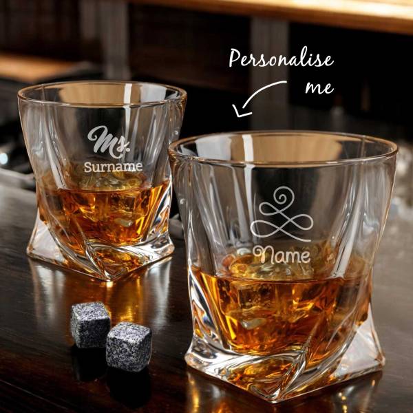 Personalised Twisted Glass Set of 2 With Ice Stones