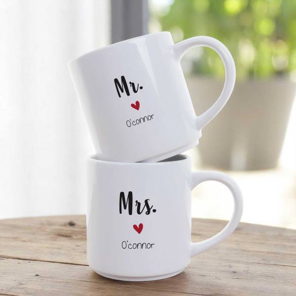 Personalised Mr & Mrs Stackable Mugs - Set of 2
