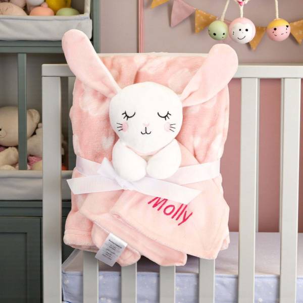 Personalised Baby Blanket & Comforter Set - Pink Bunny
