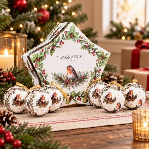 Christmas Robin Bauble Hanging Decoration Set 6 - Newgrange Living