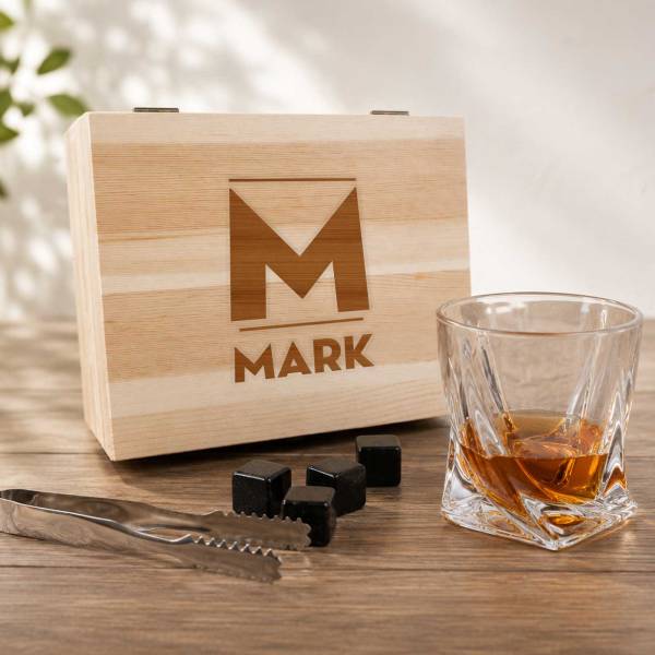 Personalised Pine Wooden Boxed Whiskey Set