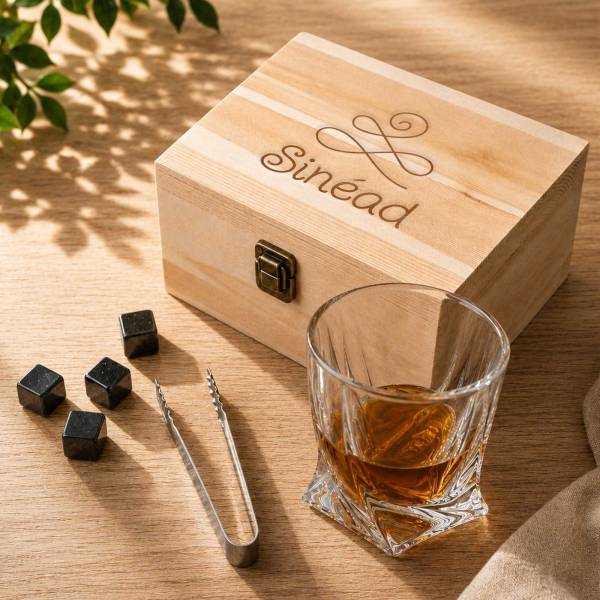 Personalised Pine Wooden Boxed Whiskey Set