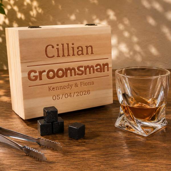 Wedding Personalised Pine Wooden Boxed Whiskey Set