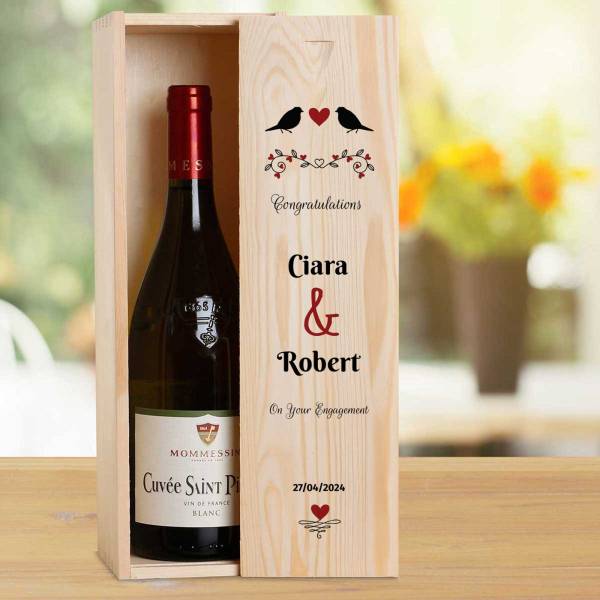 Love Birds Congratulations Personalised Wooden Single Wine Box