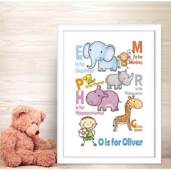 Animal Alphabet Boy Personalised Poster